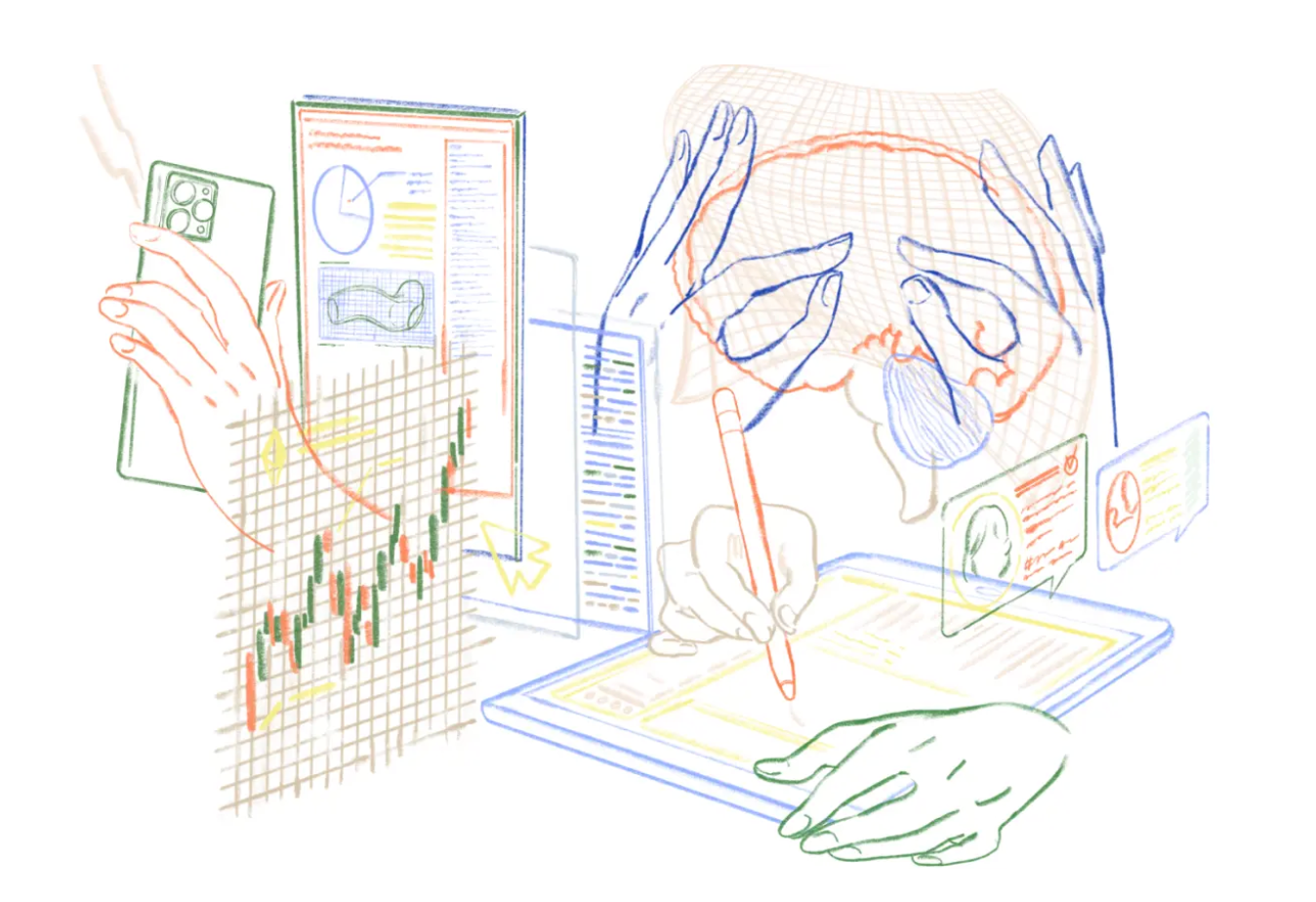 编程工作场景手绘插画